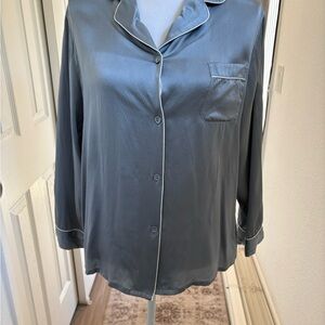 Silk Blue-Gray Button-Up Pajama set
